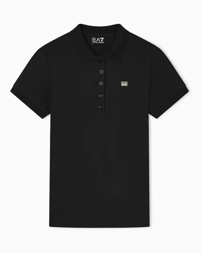 EA7 Baumwollstretch-Jersey Poloshirt mit Metalllogo Core Lady Schwarz