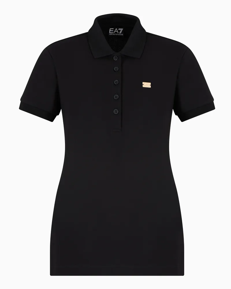 EA7 Core Lady Poloshirt aus Baumwollstretch-Jersey Schwarz