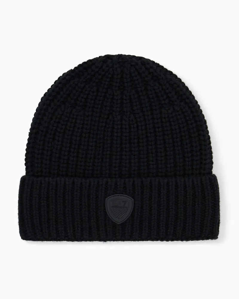 EA7 Beanie Style 3 mit Regular Fit aus Polyamid und Schurwolle Schwarz