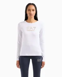 EA7 Evolution Langarmshirt Aus Elastischer Baumwolle mit Modal Weiss