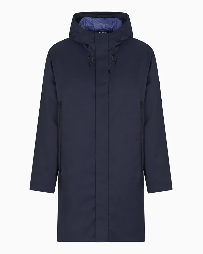 EA7 ASV Wattierter Parka mit Kapuze aus recyceltem Funktionsgewebe Marineblau