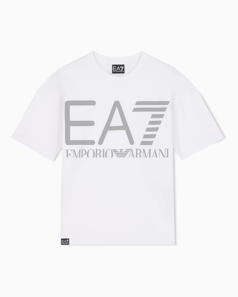 EA7 T-Shirt Logo Serie Jungen aus Baumwolle mit Logodruck Weiß