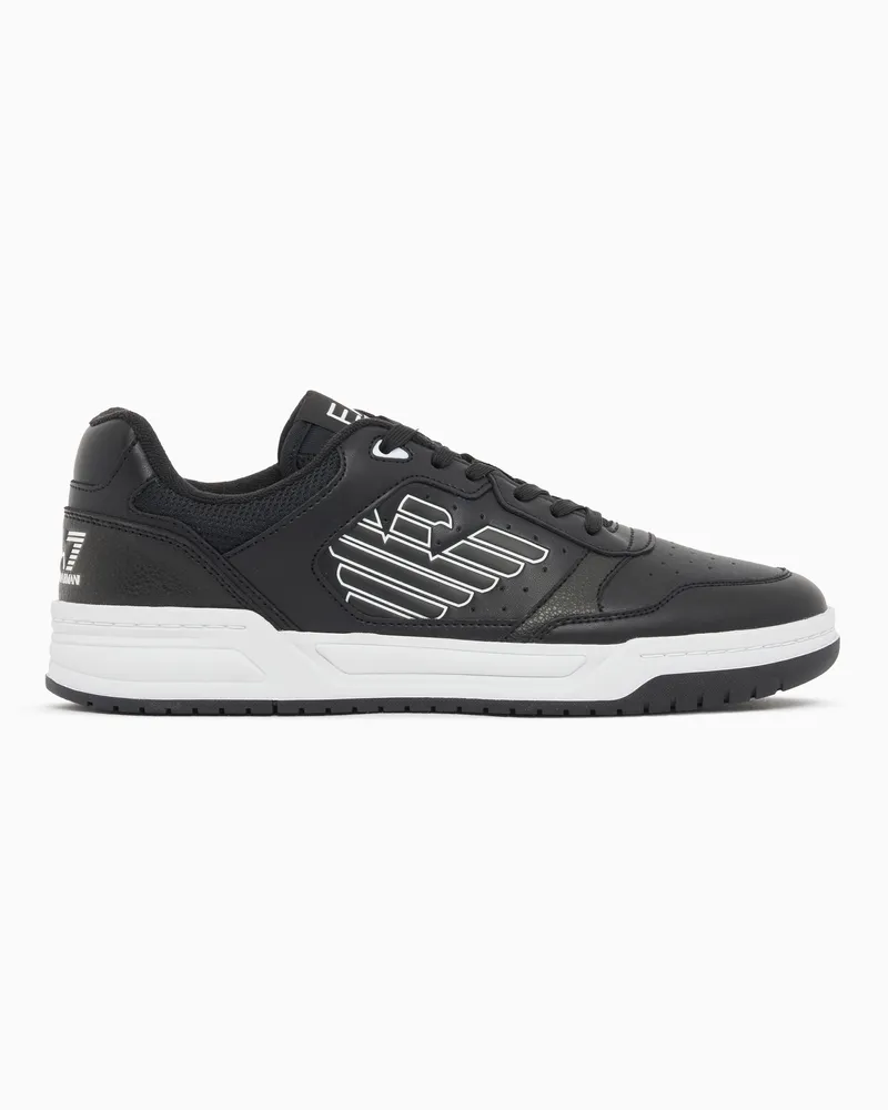 EA7 Low-Top Sneaker mit Schnürung und perforierter Zehenkappe Schwarz