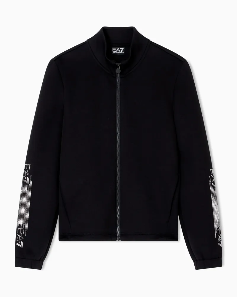 EA7 Logo Series Sweatshirt mit Reißverschluss aus Baumwollmischgewebe Schwarz