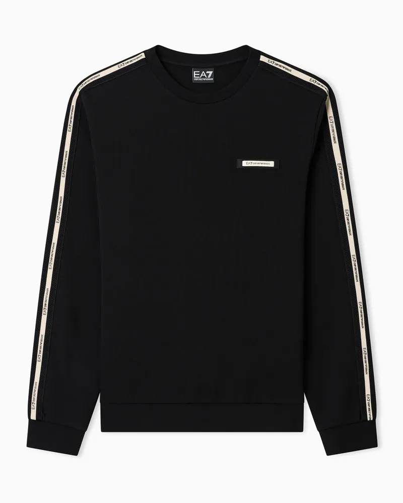EA7 Logo Series Interlock-Sweatshirt aus Baumwollmischgewebe Schwarz