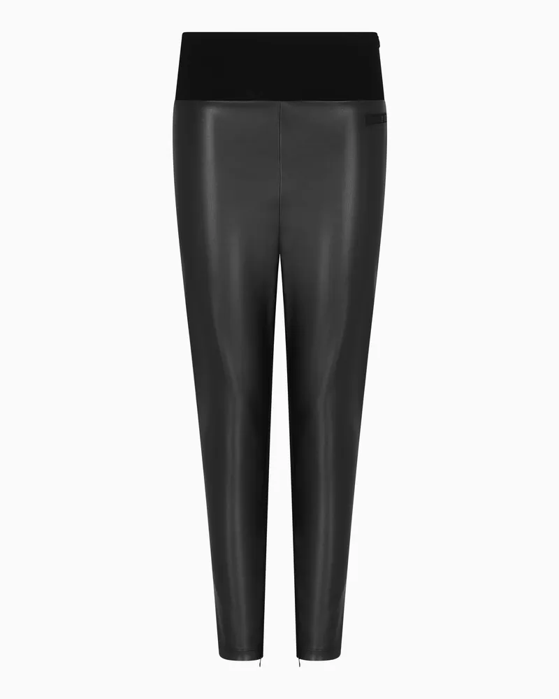 EA7 Winter Mix Leggings mit Stoffeinsätzen in Leder-Optik Schwarz