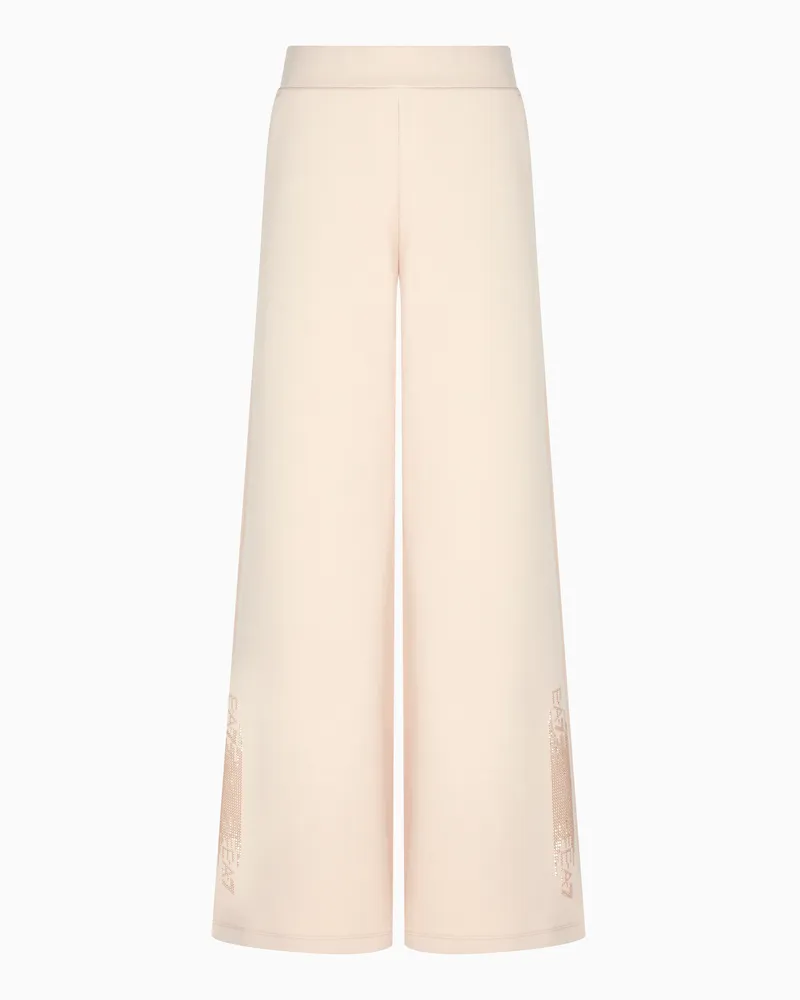 EA7 Logo Series Weite Hose aus Baumwollgemisch Beige