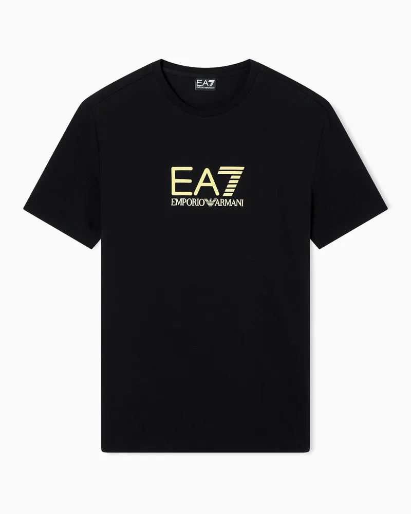 EA7 Gold Label T-Shirt mit Rundhalsausschnitt aus einer Viskose-Mischung Schwarz