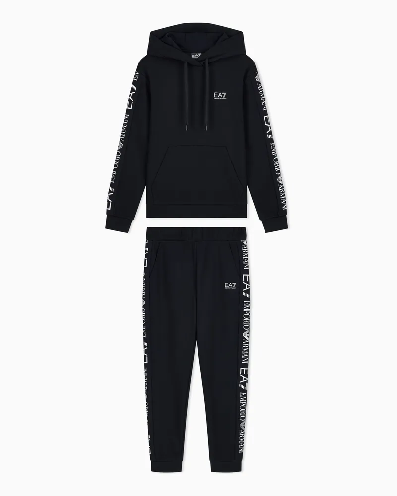 EA7 Baumwoll-Mischung Trainingsanzug mit Kapuze Tracksuit Schwarz