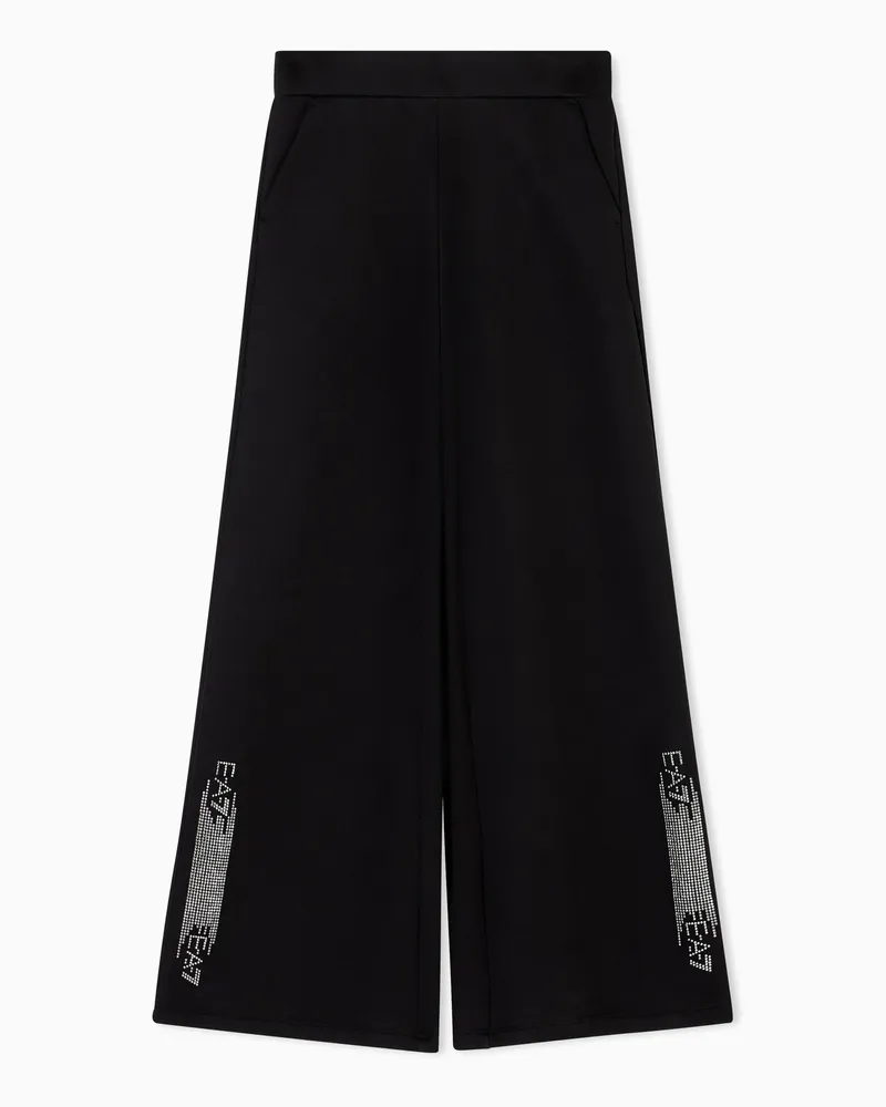 EA7 Logo Series Weite Hose aus Baumwollgemisch Schwarz