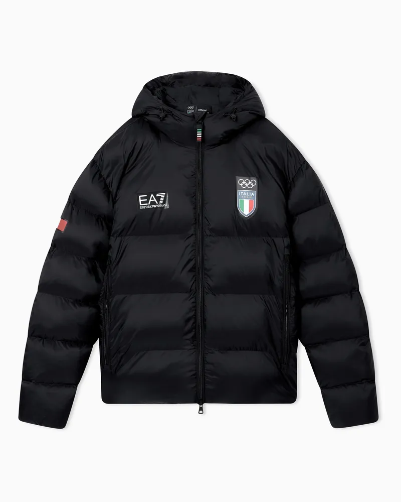 EA7 Wattierte Daunenjacke aus Ripstop-Gewebe Schwarz