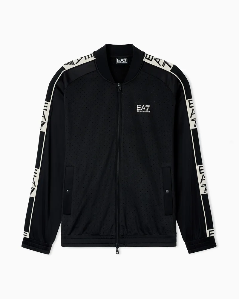EA7 Graphic Series Sweatshirt mit Reißverschluss aus Baumwolle Schwarz