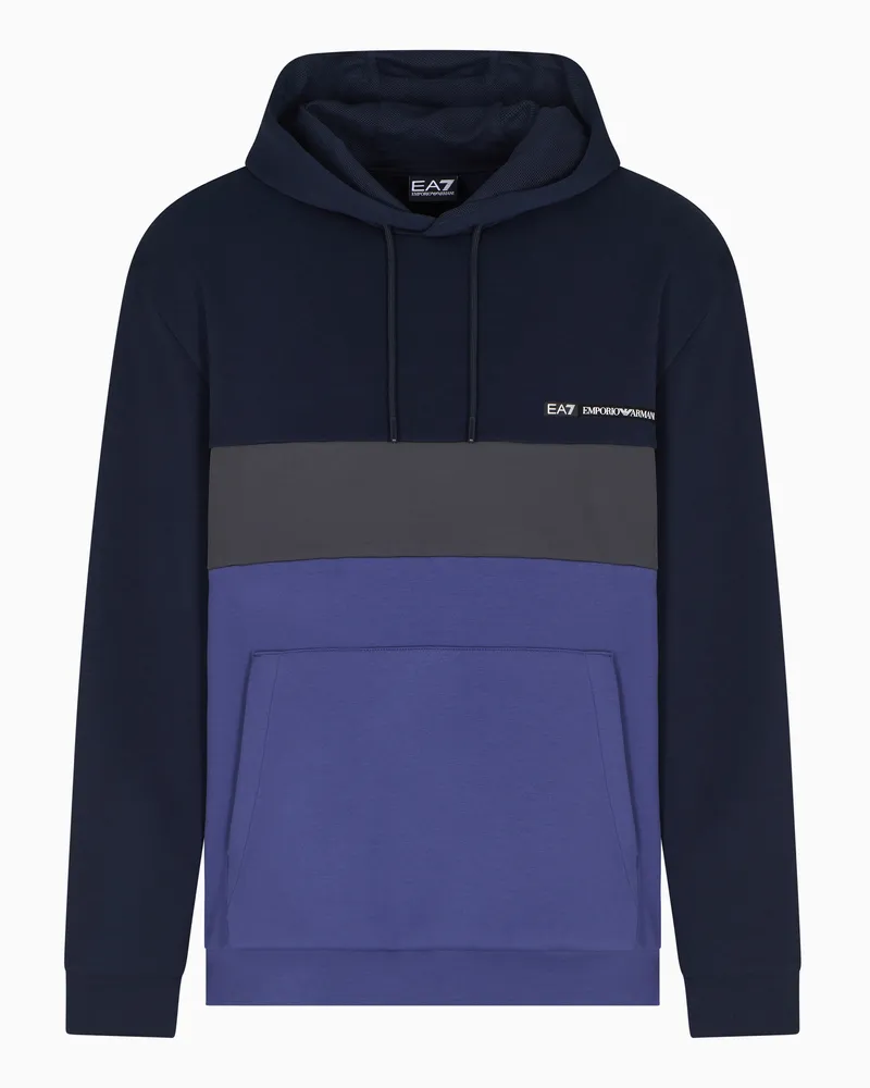 EA7 Athletic Colour Block Sweatshirt mit Kapuze aus einer Nylon-Viskose-Mischung Marineblau