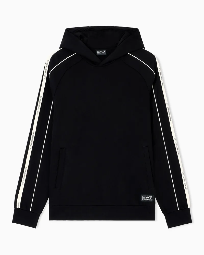 EA7 Logo Series Sweatshirt mit Kapuze aus Baumwollmischgewebe Schwarz