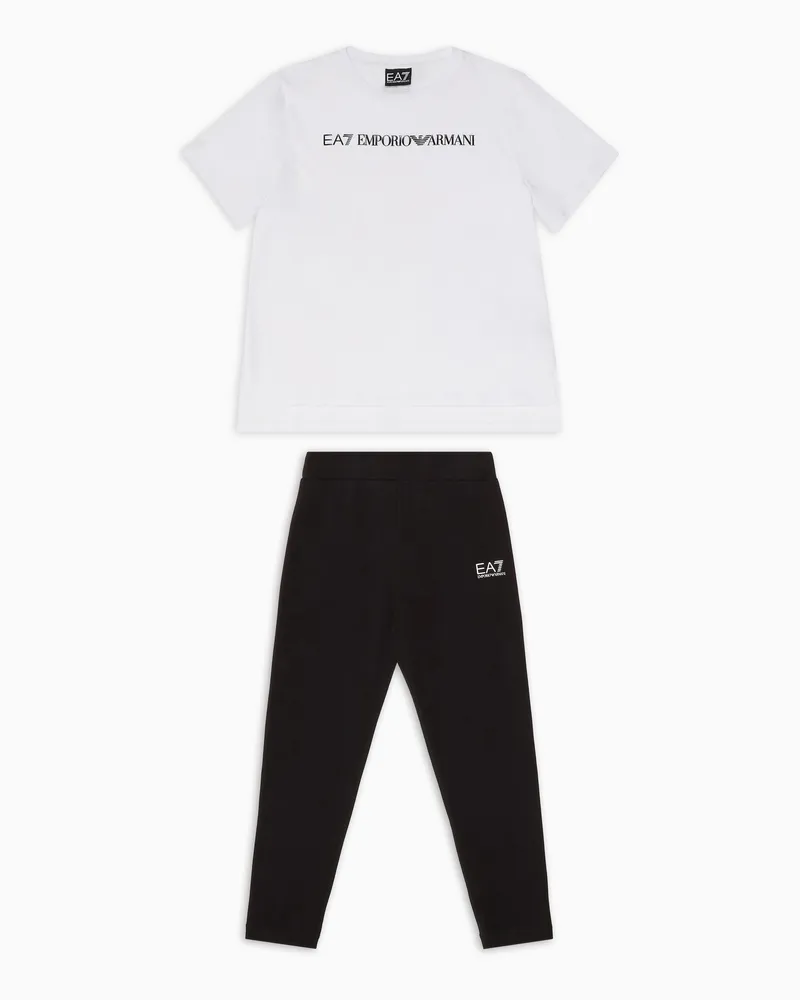 EA7 Logo Series Girl Set aus T-Shirt und Leggings, gefertigt aus Baumwolle Weiß