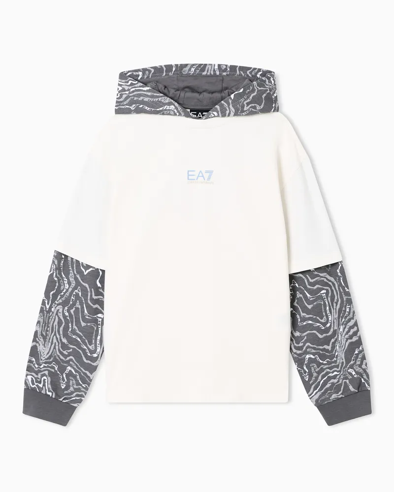 EA7 Visibility Boy Sweatshirt mit Kapuze aus reiner Baumwolle Weiß