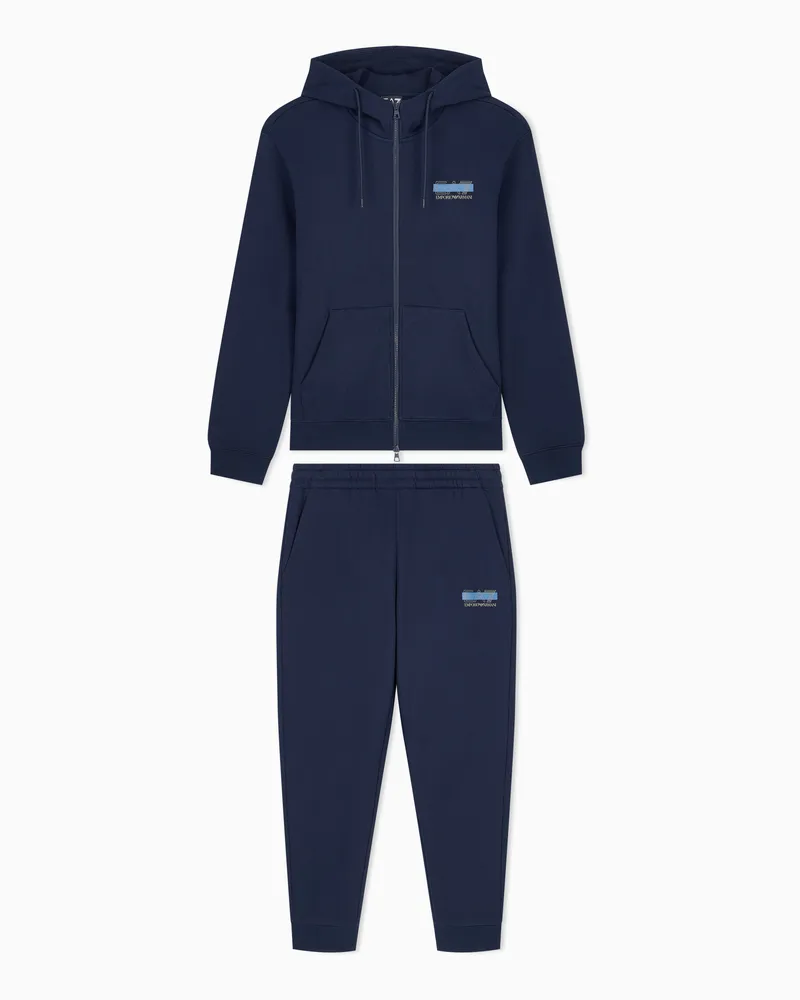 EA7 Trainingsanzug Visibility aus Baumwolljersey mit Kapuze Marineblau