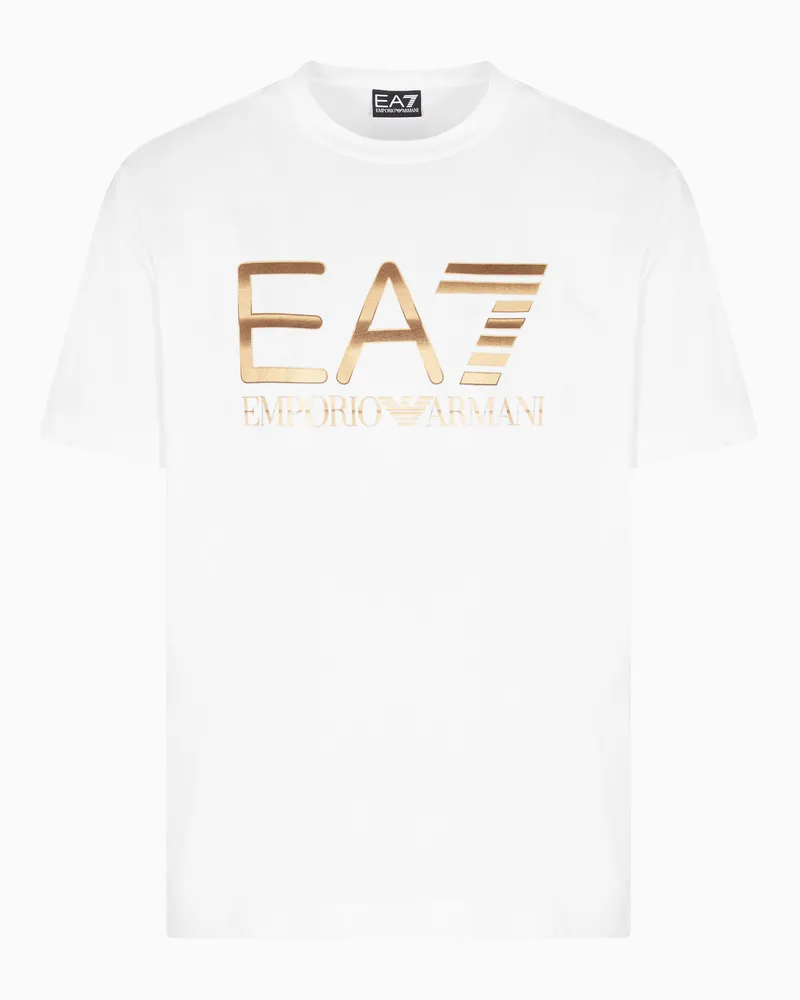 EA7 Logo Series T-Shirt aus Baumwolle mit Maxi-Logo Weiß