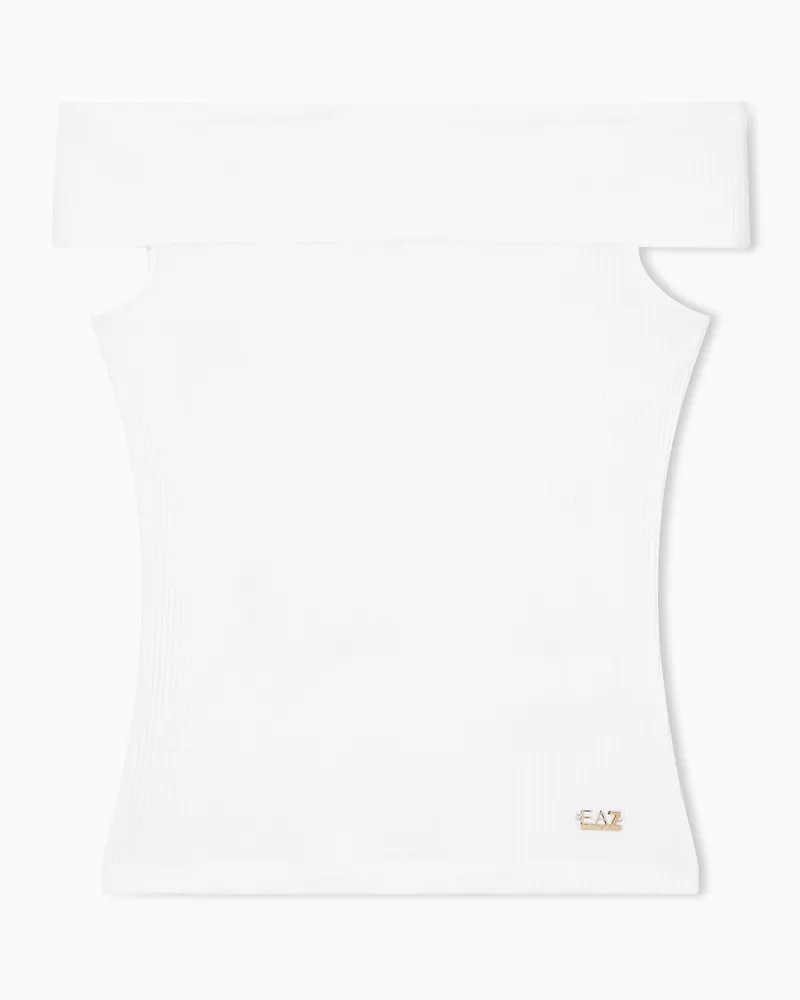 EA7 Top aus Stretchjersey mit Rippenmuster Weiß
