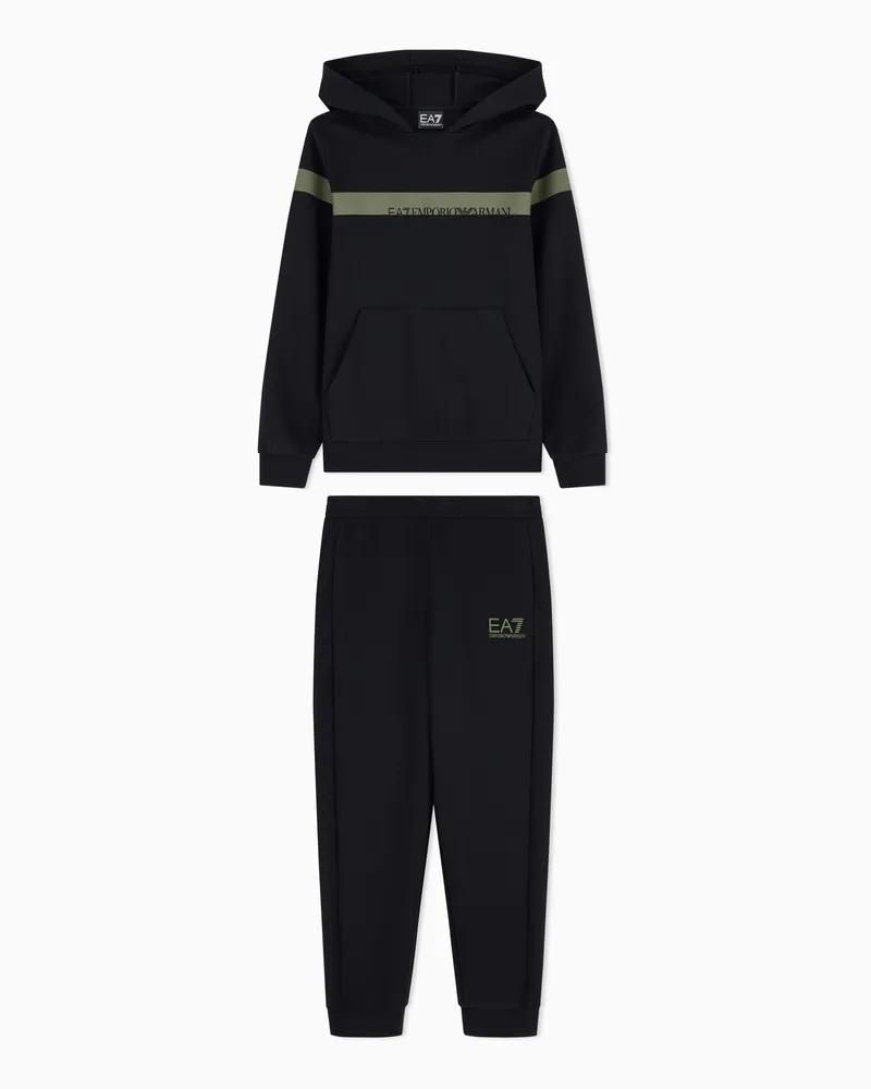 EA7 Trainingsanzug Logo Series Boy Jersey mit Kapuze Schwarz