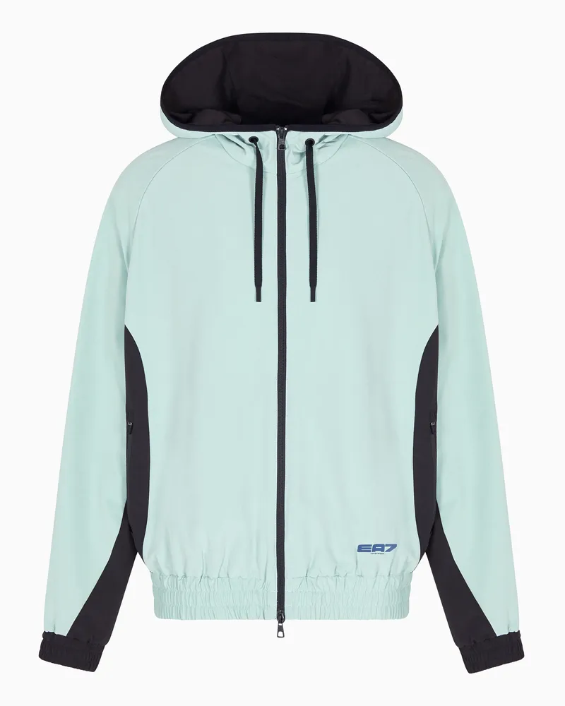 EA7 Graphic Series Sweatshirt mit Kapuze aus meliertem Funktionsgewebe Hellblau