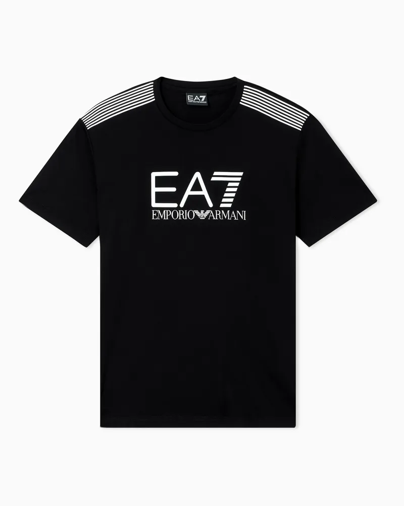 EA7 ASV 7 Lines Jersey-T-Shirt aus einer Baumwoll-Mischung mit Rundhalsausschnitt Schwarz