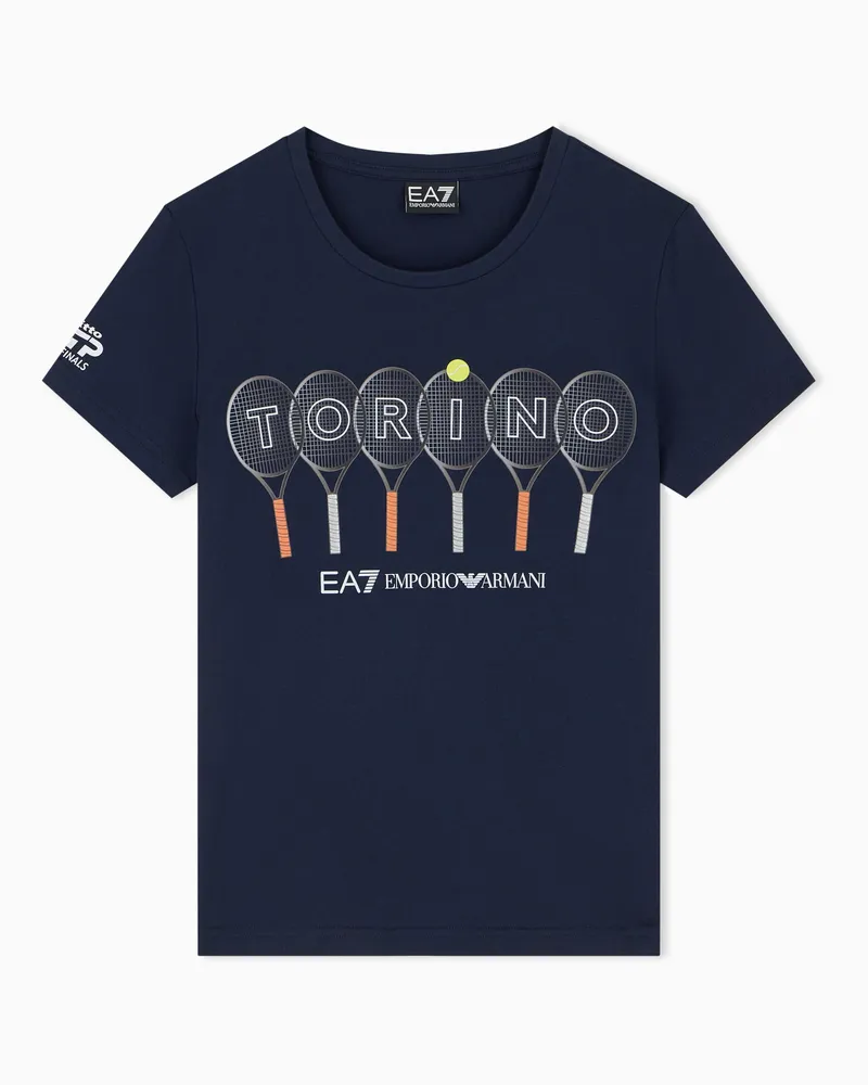 EA7 Baumwoll-T-Shirt mit Rundhalsausschnitt und Torino-Grafik Nitto ATP Finals Marineblau