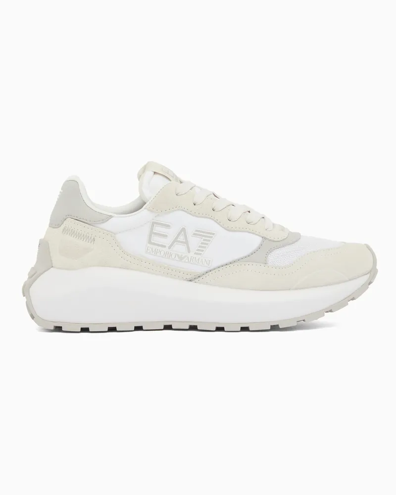 EA7 Wader Sneaker aus Veloursleder mit Mesh-Einsätzen Weiß