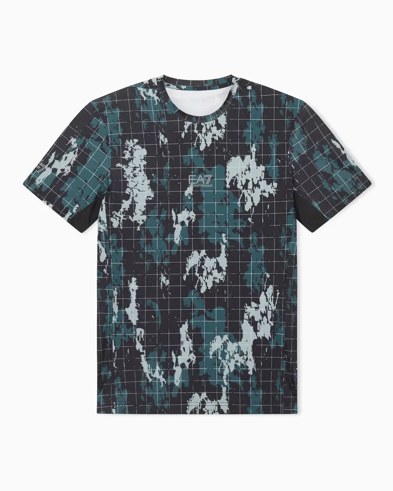 EA7 Schmales T-Shirt Vigor 7 aus Jersey mit Gittermuster Schwarz