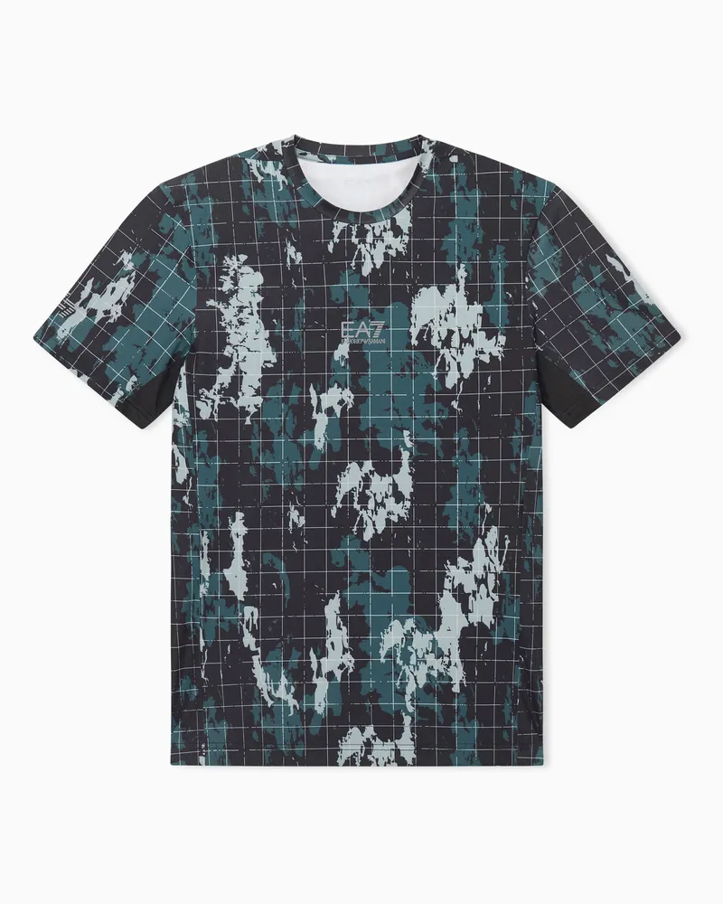 EA7 Schmales T-Shirt Vigor 7 aus Jersey mit Gittermuster Schwarz