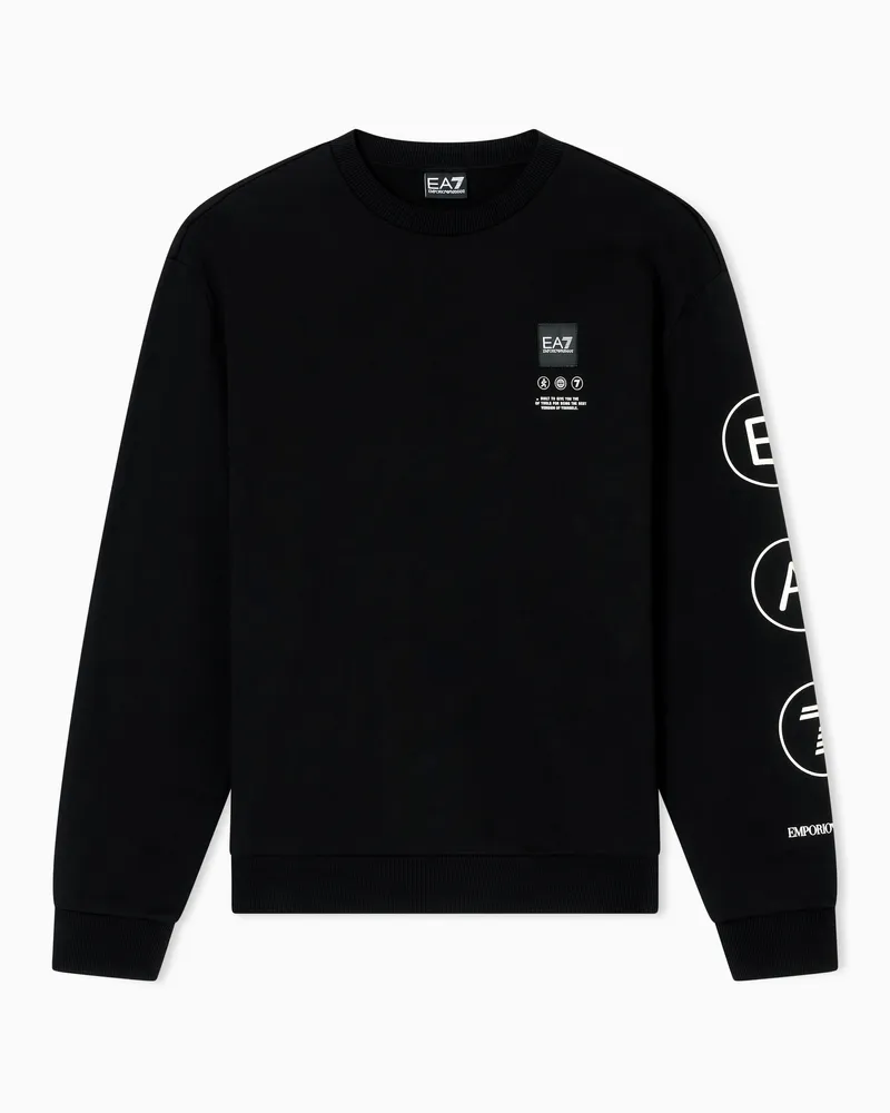 EA7 Logo Series Sweatshirt mit Rundhalsausschnitt aus Baumwoll-French-Terry Schwarz