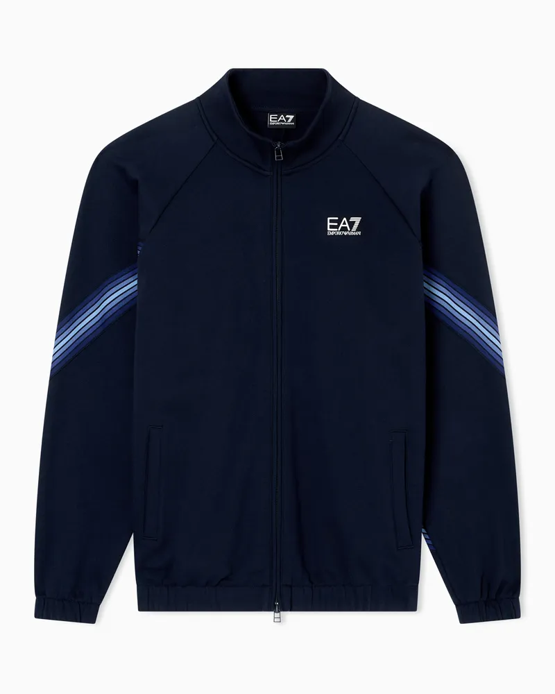 EA7 ASV 7 Lines Sweatshirt mit Reißverschluss aus Baumwollgemisch Marineblau