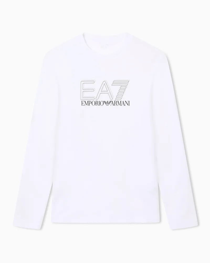 EA7 Visibility Langarmshirt aus Baumwollstretch-Jersey Weiß