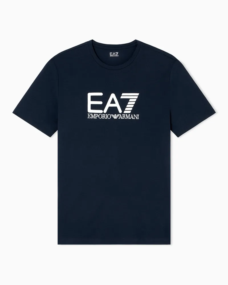 EA7 Visibility Kurzarm-T-Shirt aus Baumwoll-Stretchjersey Blau