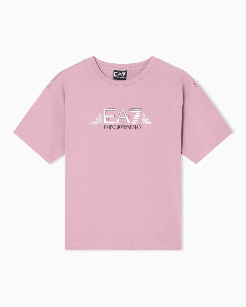 EA7 Logo Series Girl T-Shirt mit Rundhalsausschnitt aus Baumwollstretch mit Adlerlogo-Print Pink