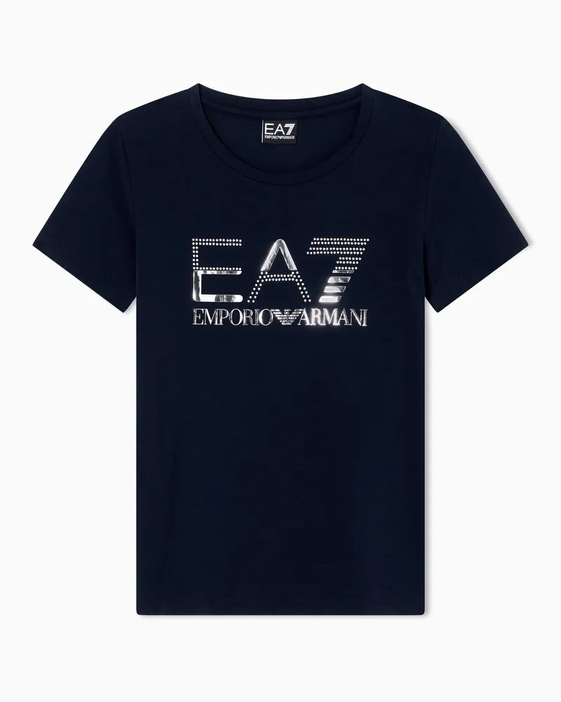 EA7 Logo Series T-Shirt mit Rundhalsausschnitt aus Stretchjersey Marineblau