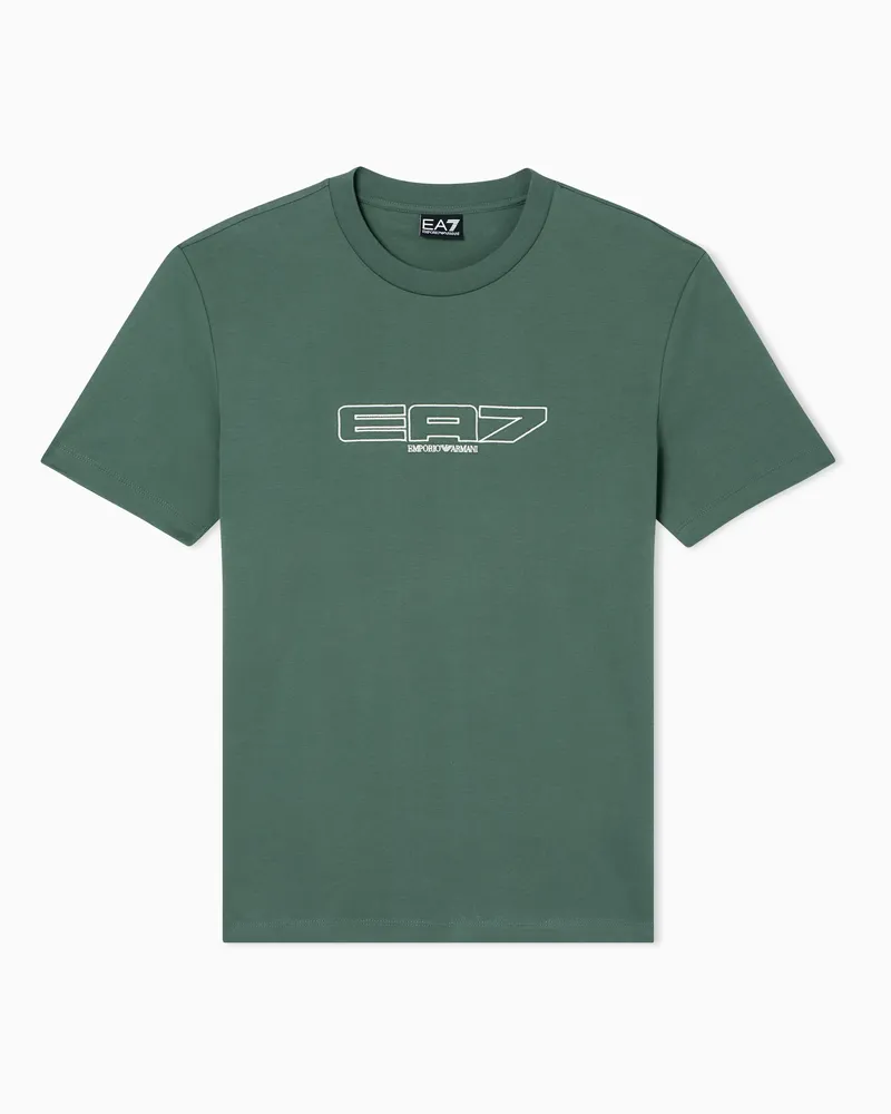 EA7 Logo Series T-Shirt aus Baumwoll-Jersey Grün