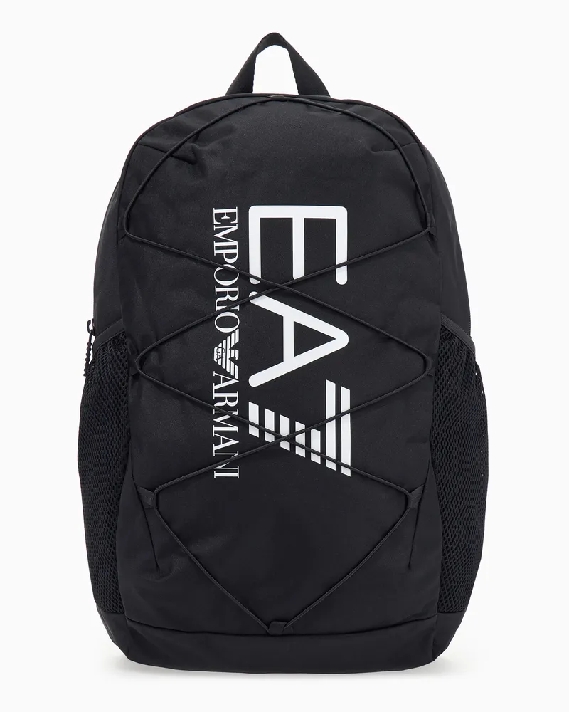 EA7 Rucksack mit gekreuzten Kordeln und seitlichen Netztaschen Schwarz