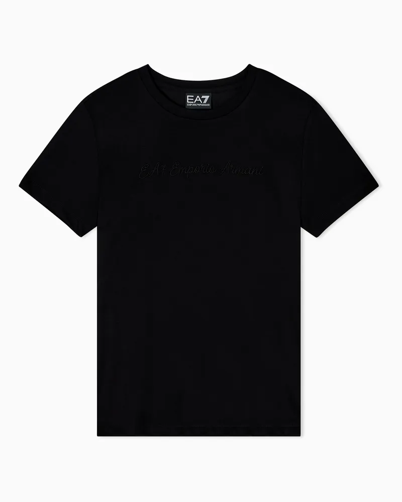 EA7 Athletic Velour T-Shirt mit Rundhalsausschnitt aus Viskosegemisch Schwarz