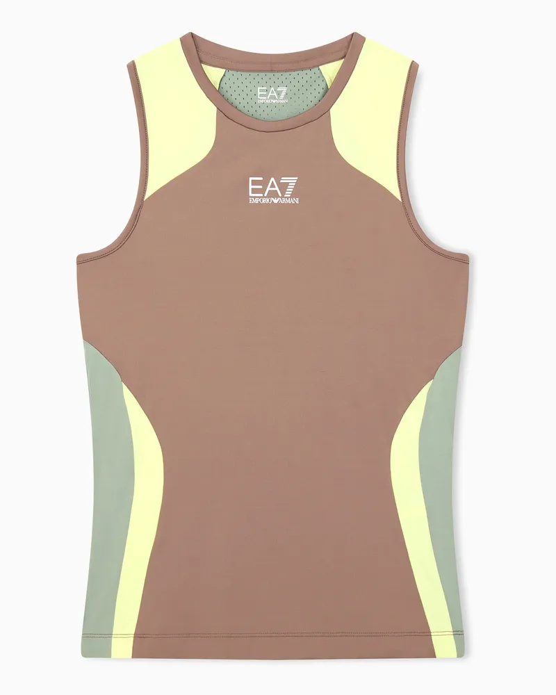 EA7 Schmales Tanktop Tennis Pro aus Jersey mit Rundausschnitt Braun