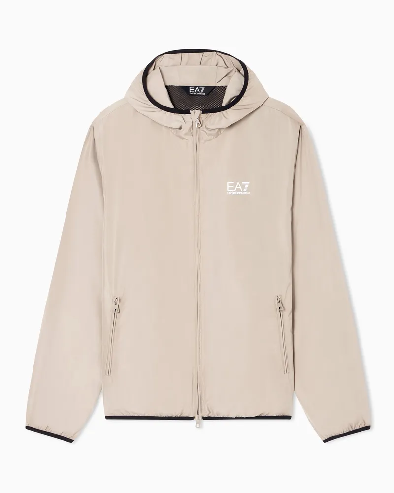EA7 ASV Bomberjacke Core Identity mit Kapuze aus Funktionsgewebe Beige