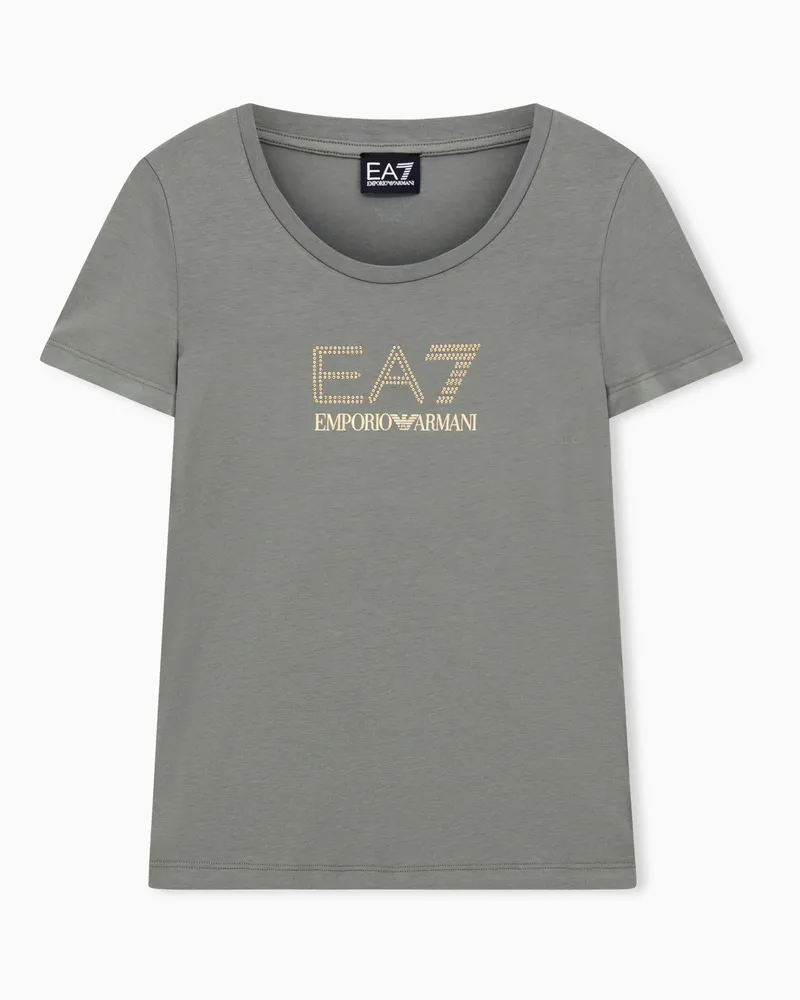 EA7 Evolution T-Shirt mit Maxi-Logo, gefertigt aus einer elastischen Mischung aus Baumwolle und Modal Grün