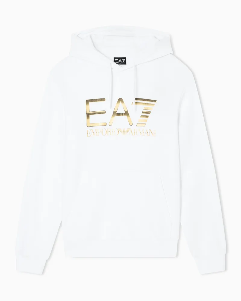 EA7 Logo Series Sweatshirt mit Kapuze und Maxi-Logo, gefertigt aus Baumwollstretch Weiß