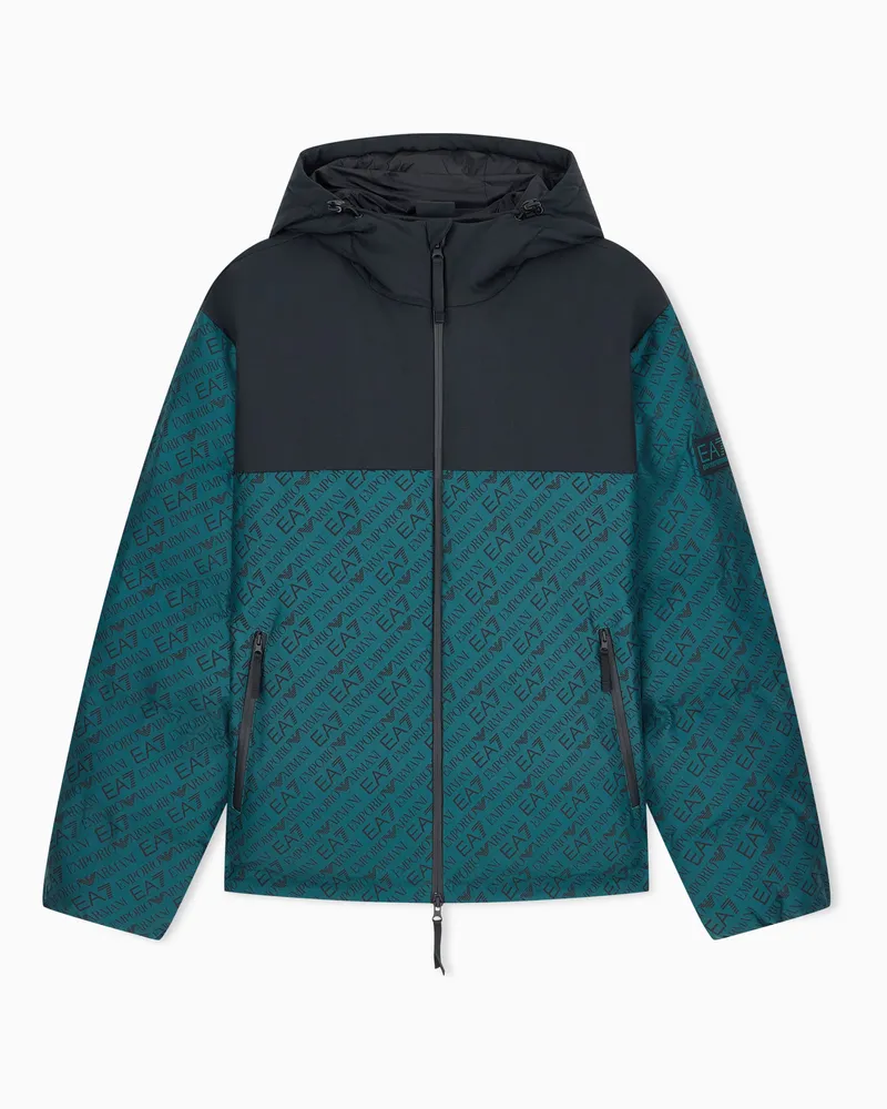 EA7 Bomberjacke mit verstellbarer Kapuze und Logo-Muster Grün