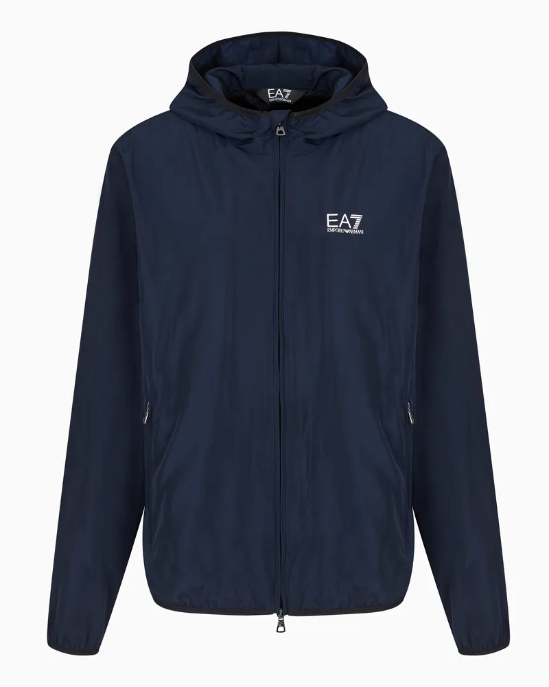 EA7 Core Identity Bomberjacke mit Kapuze aus recyceltem Gewebe Blau