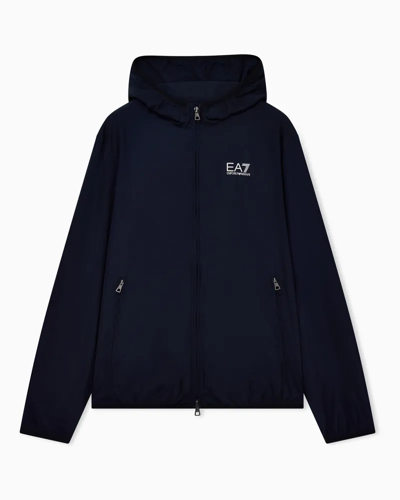 EA7 ASV Bomberjacke Core Identity mit Kapuze aus Funktionsgewebe Blau