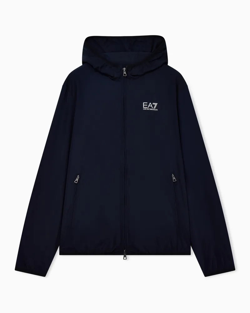 EA7 ASV Bomberjacke Core Identity mit Kapuze aus Funktionsgewebe Blau