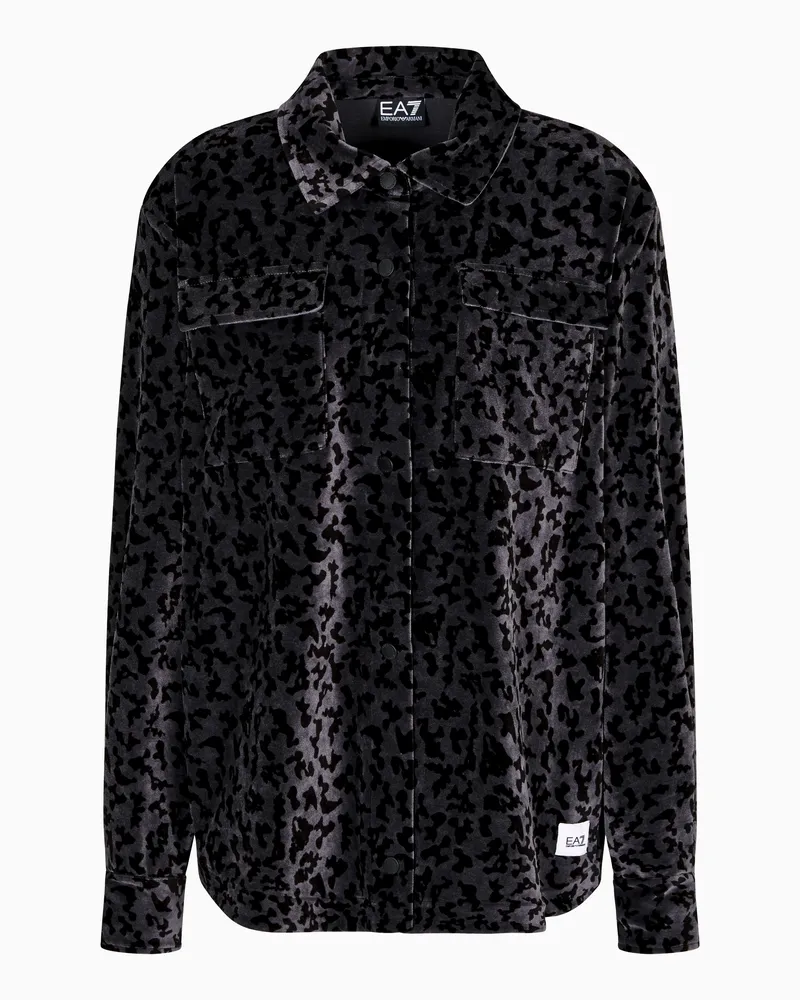 EA7 Graphic Series Overshirt aus Chenille mit Tiermuster Grau