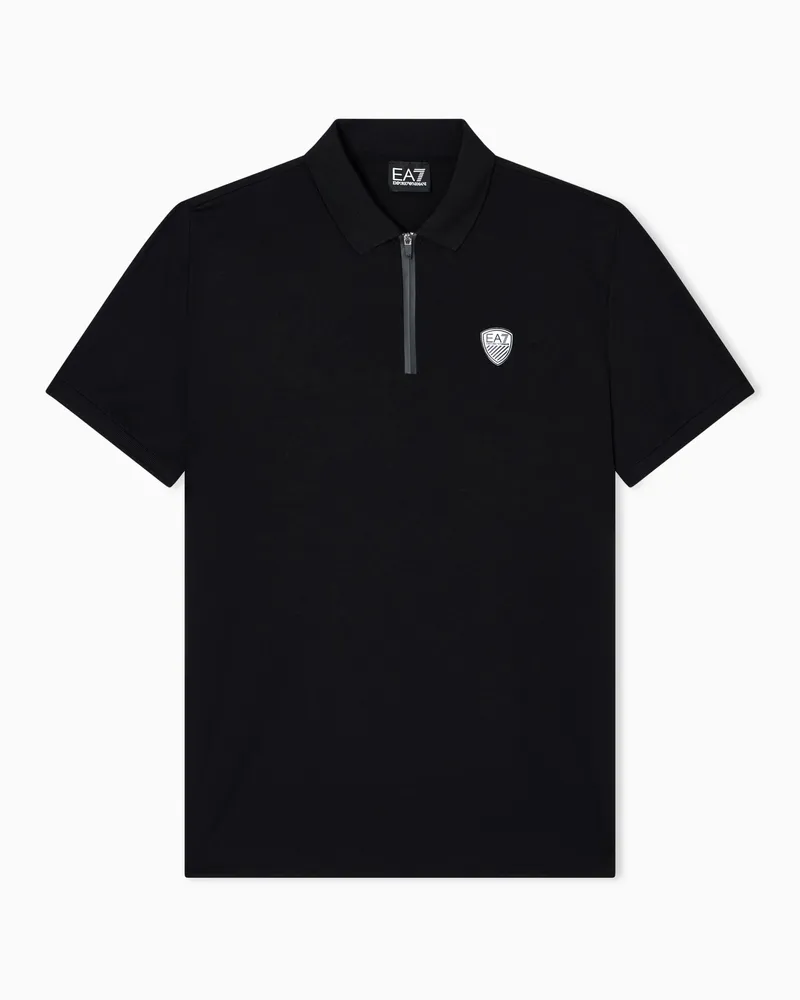 EA7 Hochwertiges Premium Shield-Poloshirt aus Viskose- und Nylon-Jersey Schwarz