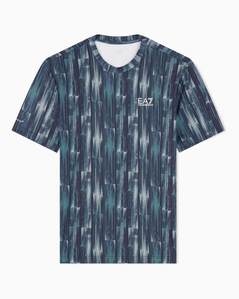 EA7 T-Shirt Tennis Pro Regular Passform aus Jersey mit Grafik Blau
